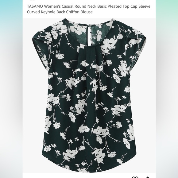 Women’s Medium Chiffon Blouse Round Neck Short Sleeve Top Dark Green and White - Picture 2 of 9